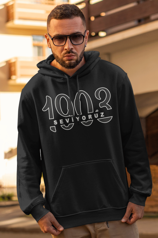 BJK 02 Seviyoruz Siyah Erkek Kapşonlu Sweatshirt - Hoodie