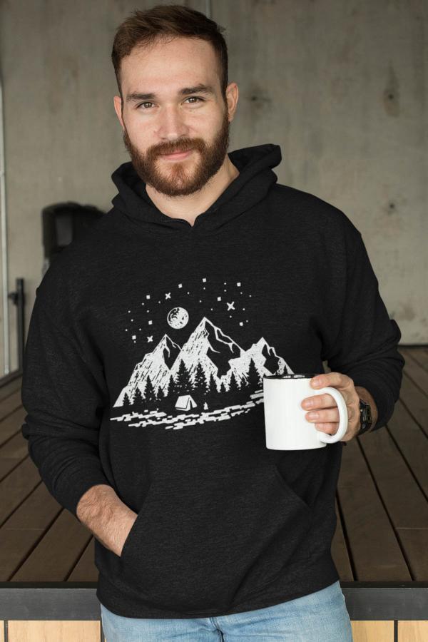 Camping Siyah Erkek Kapşonlu Sweatshirt - Hoodie