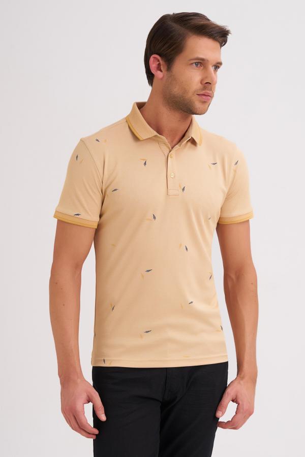 Çizgi Triko Erkek Slim Fit Polo Yaka Tişört Desenli Kolu Lastikli - BAL