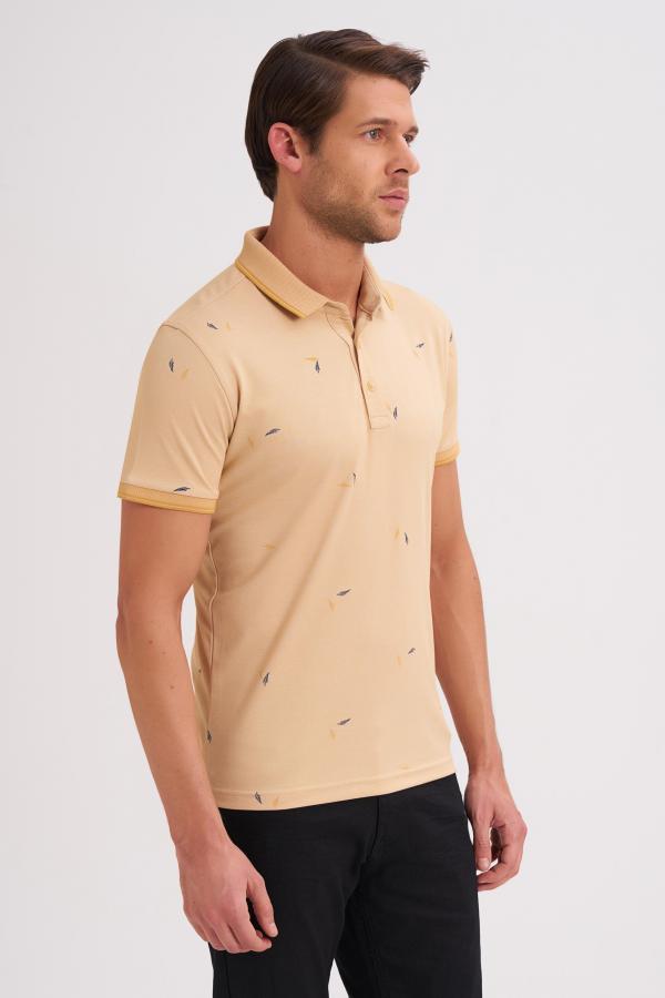 Çizgi Triko Erkek Slim Fit Polo Yaka Tişört Desenli Kolu Lastikli - BAL