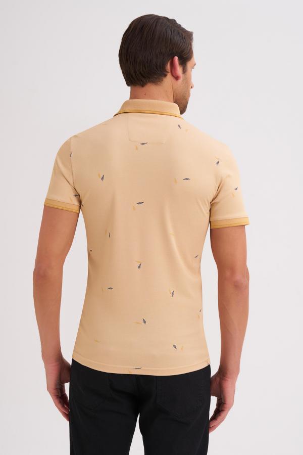 Çizgi Triko Erkek Slim Fit Polo Yaka Tişört Desenli Kolu Lastikli - BAL