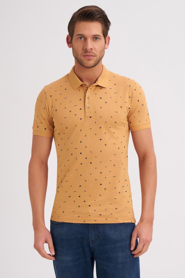 Çizgi Triko Erkek Tişört Slim Fit Polo Yaka Kolu Lastikli Desenli %100 Pamuk Kumaş - BAL