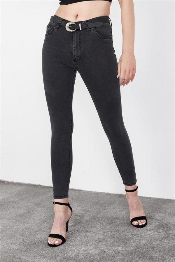 Kadın Antrasit Yüksek Bel Skinny Jeans