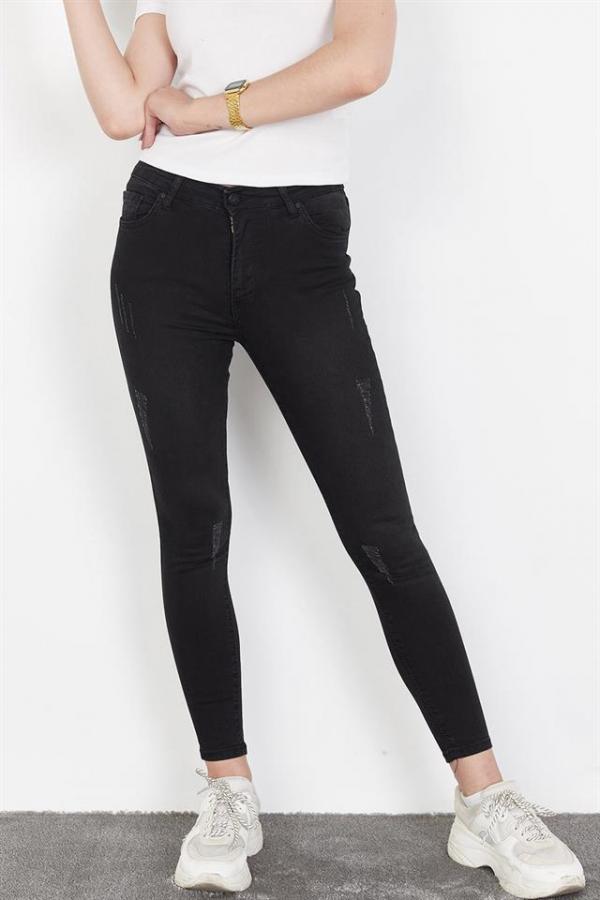 Kadın Siyah Eskitme Efektli Skinny Jeans