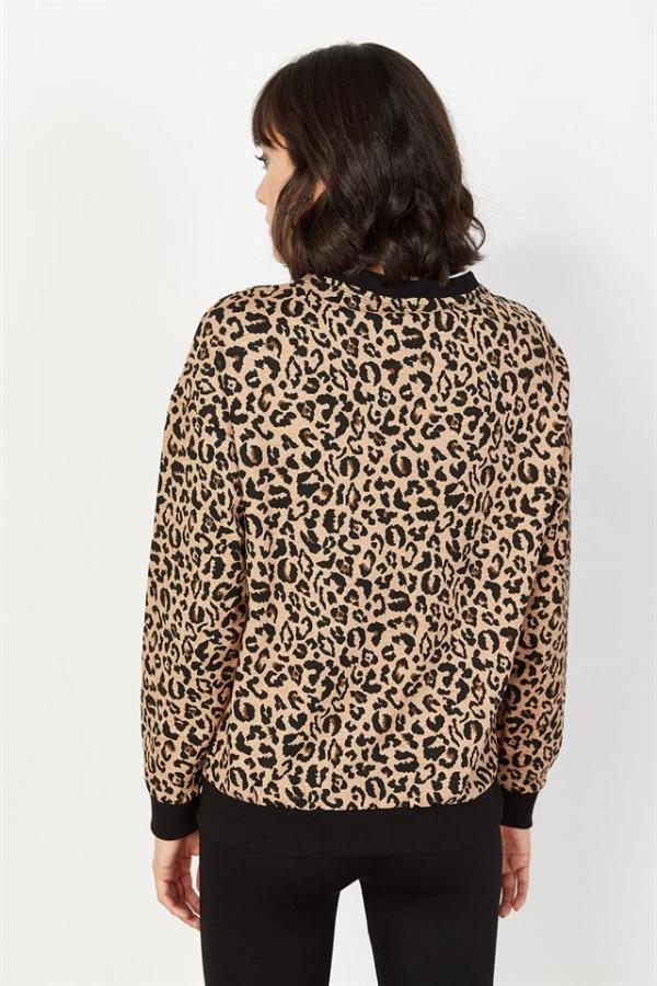 Kadın Siyah Leopar Desenli Sweatshirt